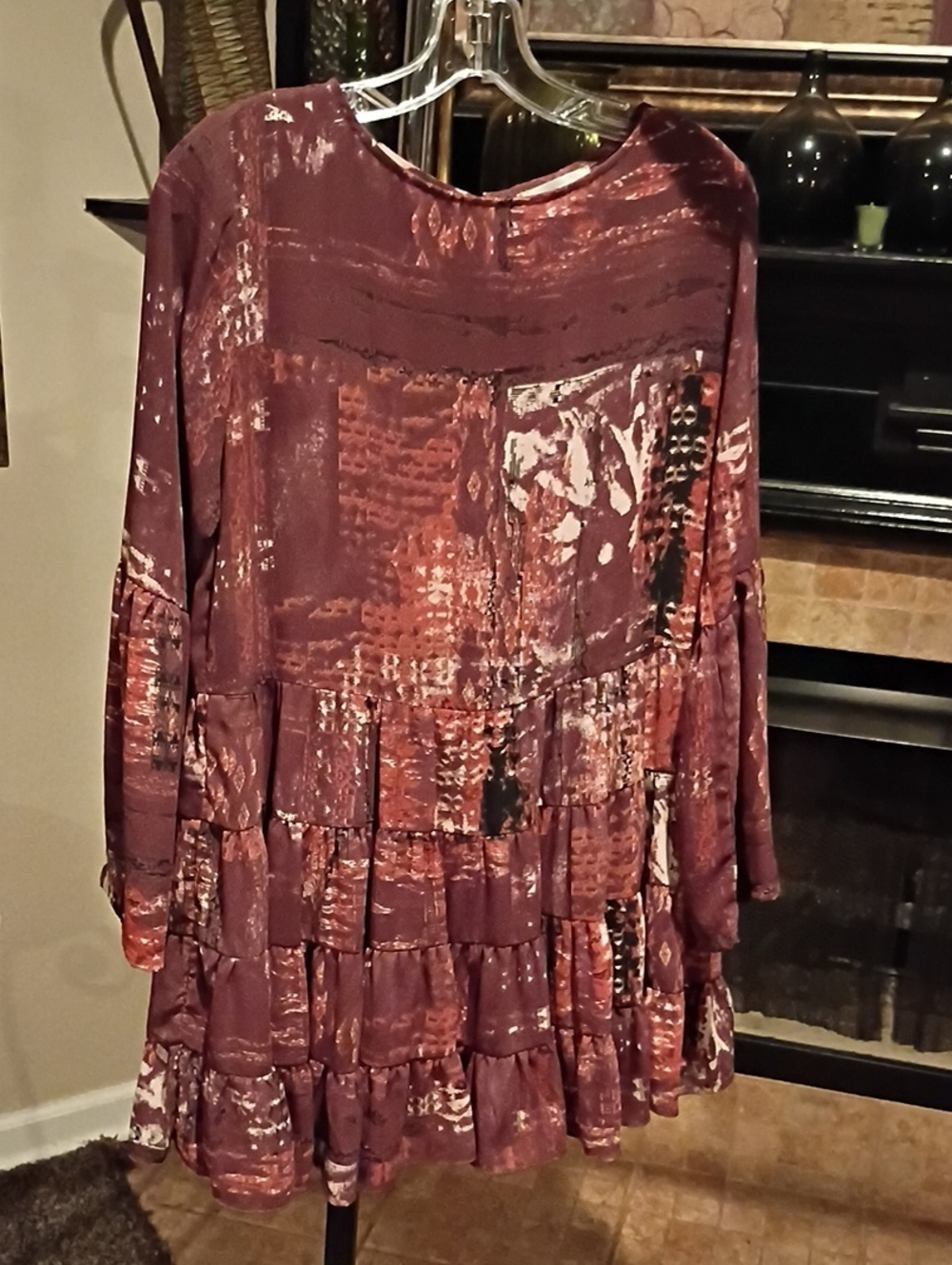 ASHER Brown Multicolored Tiered Dress w Rear Cut-out